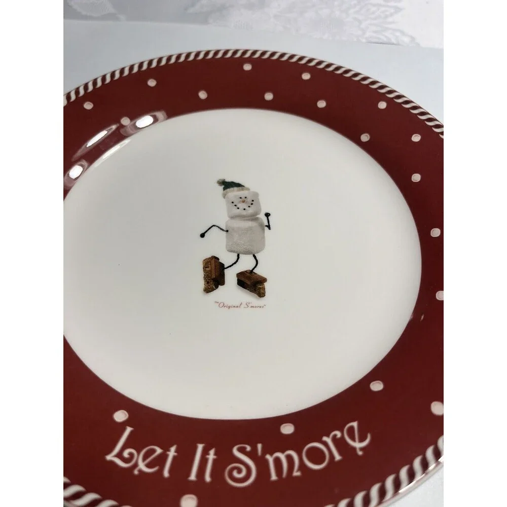 4pc Nikko The S’mores Snowman Skiing Sledding 8” Sandwich/Dessert Plates